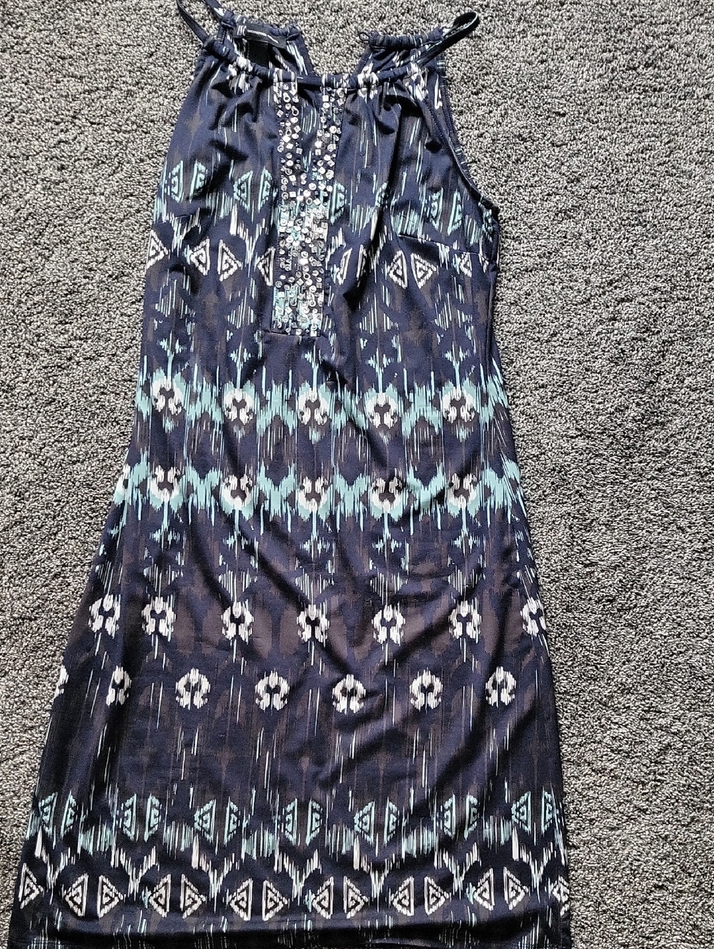 INC International Concepts Navy and Teal Beaded Sleeveless Top